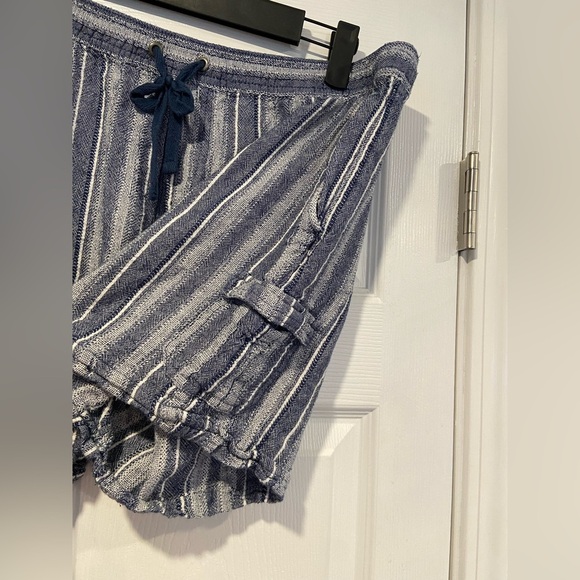 Dash Size L Linen Blend Blue White Stripe Drawstring Waist Pull On Shorts - Picture 5 of 10
